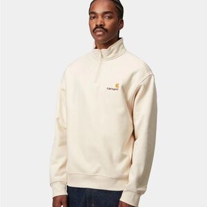 Carhartt WIP Half Zip American Script Sweatshirt, Natural